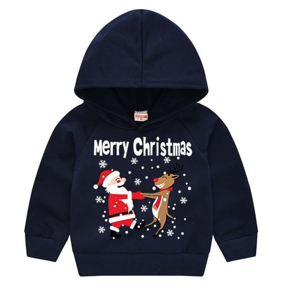 SDJMa Children's Print Hooded Pullover Boys And Girls Sweater Santa Claus Children's Jacket Long Sleeve Sweatshirt