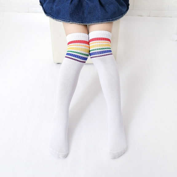Herrnalise Children's Socks Cotton Colorful Stripes Student Rainbow Over The Knee High Socks Fashion All-match kids clothes