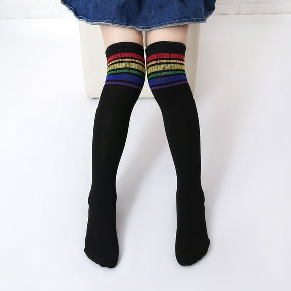 Herrnalise Children's Socks Cotton Colorful Stripes Student Rainbow Over The Knee High Socks Fashion All-match