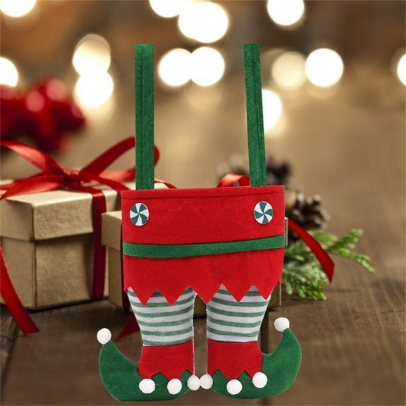 Herrnalise Christmas Candy Bags Elf Pants Christmas Treat Bags Felt Elf Boots Christmas Gift Bags Elf Foot Present Handbags for Boys Girls Holiday Xmas Party Favor Decorations, 16.5"x8.6"