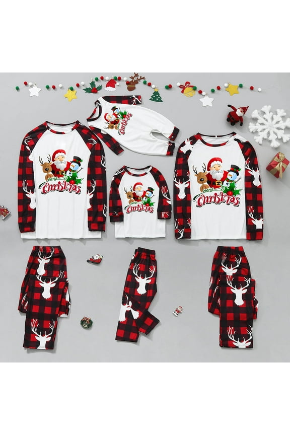 Christmas Pajamas For Family Christmas Fashion Women Mommy Printed Top+Pants Family Matching Pajamas Set Matching Christmas Pjs For Family Red-Mom