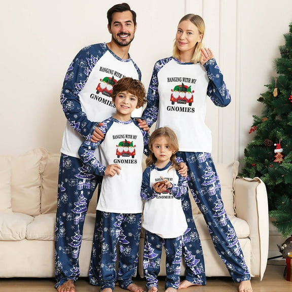 Herrnalise Christmas Pajamas For Family Christmas Women Printed Blouse Round-Neck Tops+Pants Family Matching Pajamas Set Matching Christmas Pjs For Family Blue-Mom