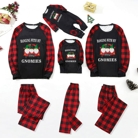 Herrnalise Christmas Pajamas For Family Christmas Women Printed Blouse Round-Neck Tops+Pants Family Matching Pajamas Set Matching Christmas Pjs For Family Black-Mom