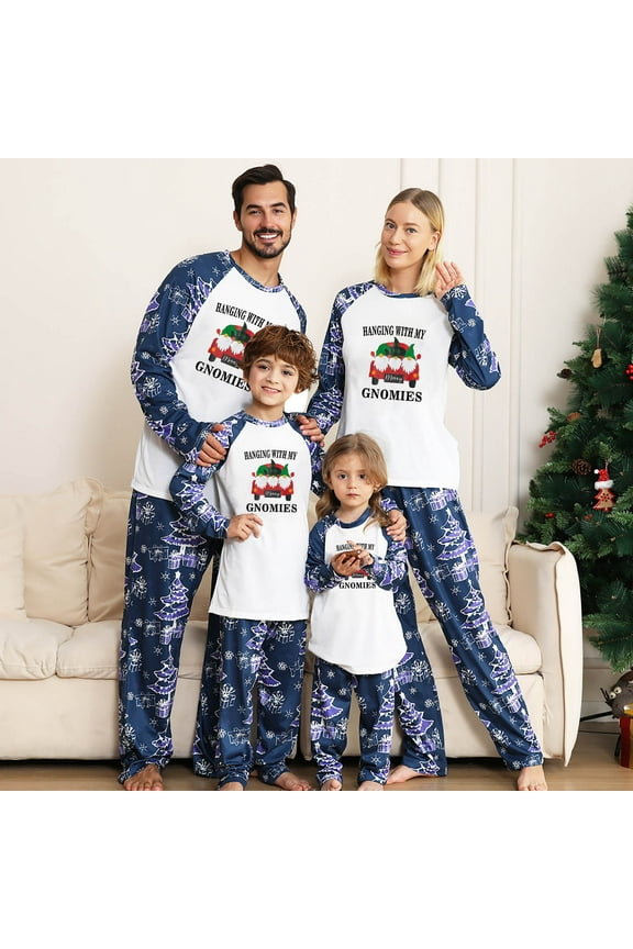 Christmas Pajamas For Family Christmas Women Printed Blouse Round-Neck Tops+Pants Family Matching Pajamas Set Matching Christmas Pjs For Family Blue-Mom