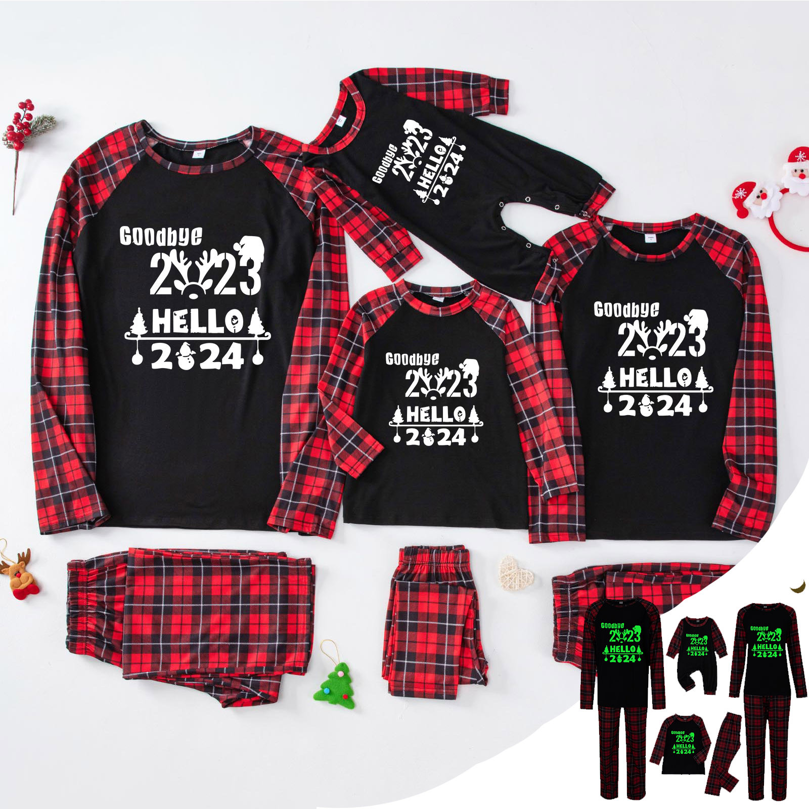 Herrnalise Christmas Pajamas for Family Glow In The Dark Letter Goodbye