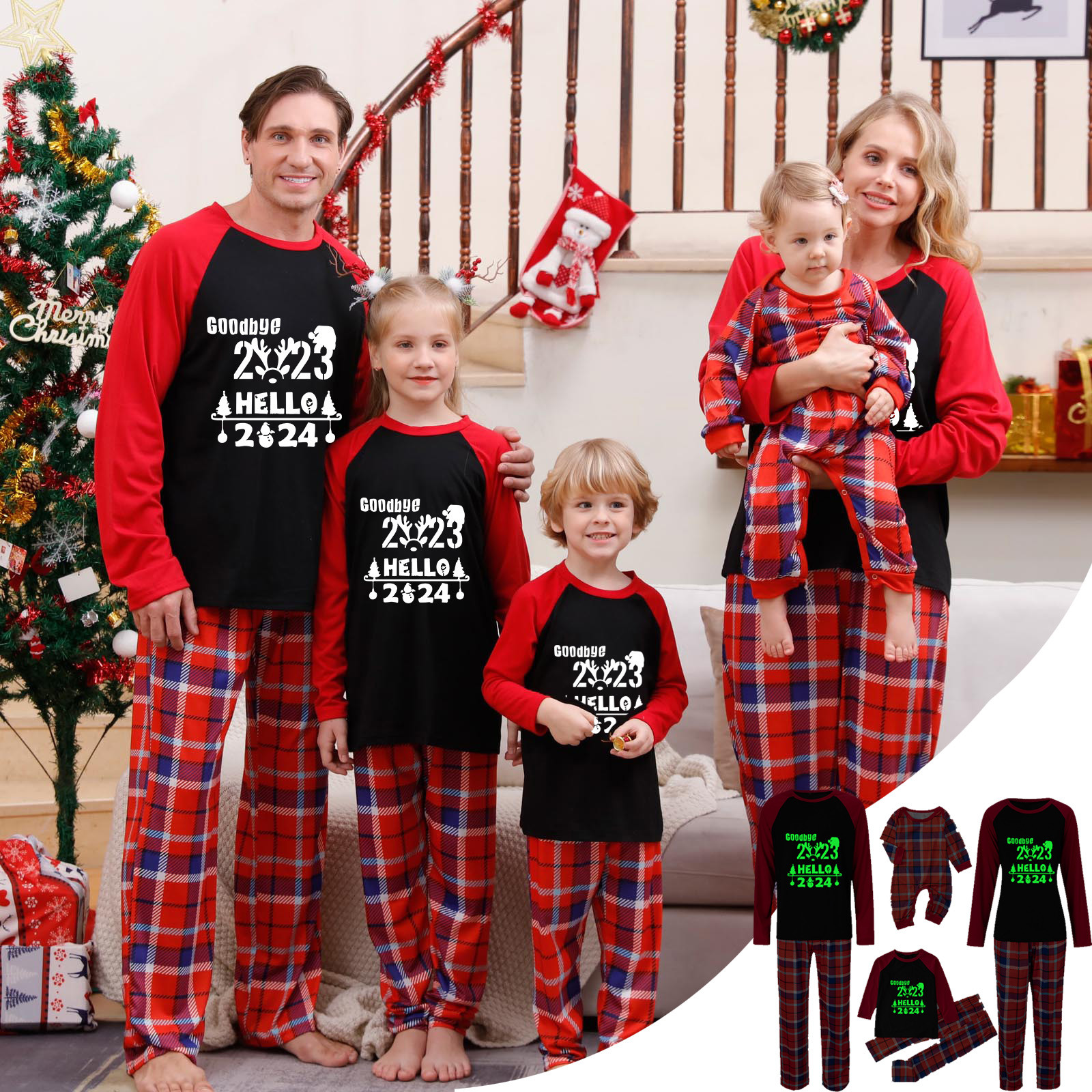 Herrnalise Christmas Pajamas for Family Glow In The Dark Letter Goodbye ...