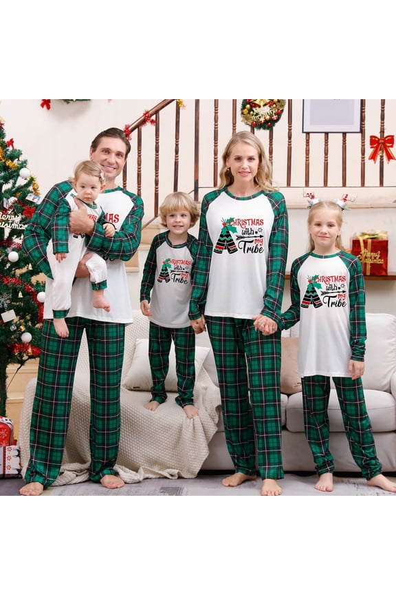 Christmas Pajamas For Family Matching Family Sets Christmas Casual Printed Top With Bottom Outfits Home Wear Matching Christmas Pjs For Family Green-Dad