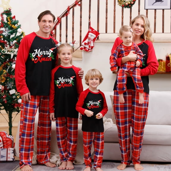 Herrnalise Christmas Pajamas For Family Matching Family Sets Christmas Casual Printed Top With Bottom Outfits Home Wear Matching Christmas Pjs For Family Red-Mom