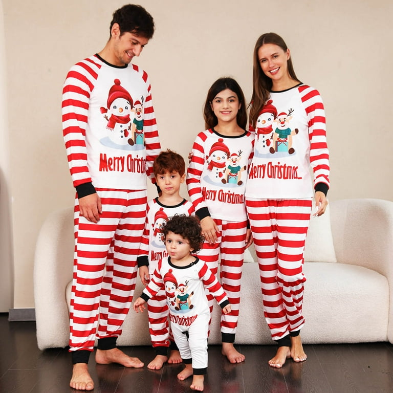 Herrnalise Christmas Pajamas For Family Boys Girls Christmas Fashion Cute  Stripe Snowman Print Top Pants Suit Family Parent-child Wear Kid Matching