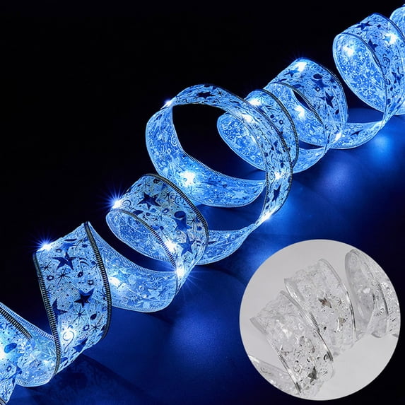 Herrnalise Christmas Ribbon Lights 39.4 inches 10 LED Christmas Tree Ribbon Garland Battery Powered Christmas Lights Double Layer Copper Wire Christmas Ribbon Fairy Lights for Christmas Tree