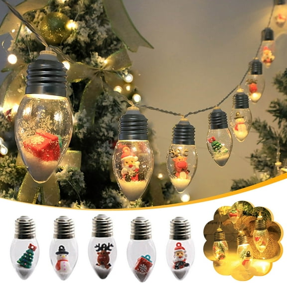 Herrnalise Christmas Snow Globe String Lights 5FT Mini Christmas Tree Snowflake Lighted Globe Bulb Lights Decoration Battery Operated for Holiday Home Party Patio Fireplace Indoor Outdoor Decor