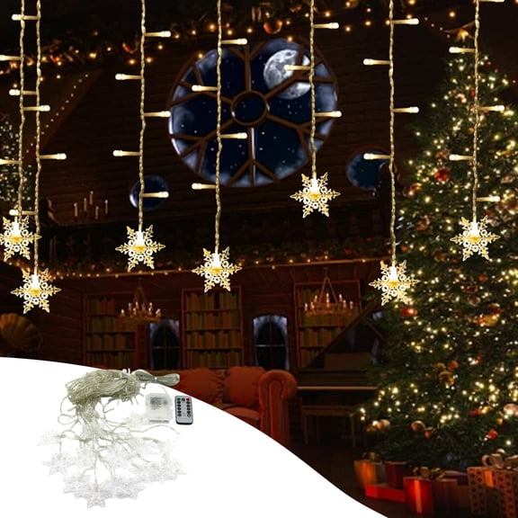 Herrnalise Christmas Snowflake Curtain Lights, Snowflakes LED Curtain String Lights,11.9ft 96LED Christmas Window Curtain Light Operated by Battery String Light for Christmas Decor,Wedding