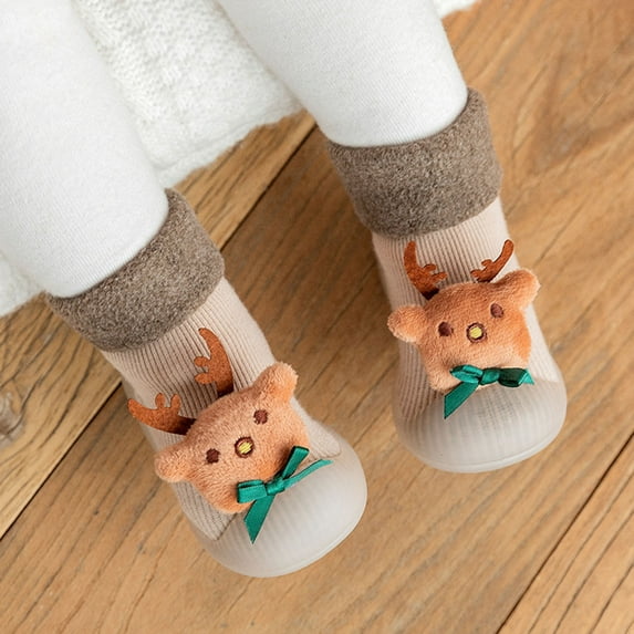 SDJMa Christmas Winter Plush Baby Toddler Shoes 0-3 Years Old Baby Socks Shoes Men And Women Indoor Shoes Do Not Drop