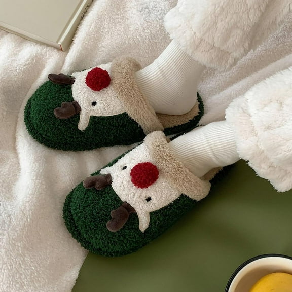 Herrnalise Christmas Winter Women Plush Slippers Elk Fashion Indoor Home Anti-skid Outdoor Wear Shoes Clearance