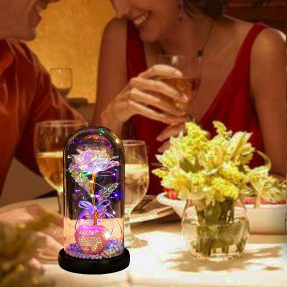 Herrnalise Colorful Enchanted FlowerRose, LED Light String on The Colorful Flower,Lasts Forever in A Glass Dome,Rose Gifts for Women,Christmas,Wedding,Valentine's Day,Anniversary Birthday