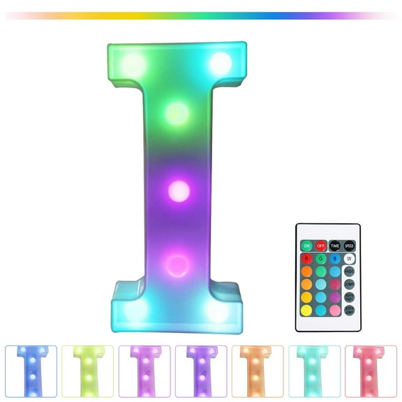 Herrnalise Colorful LED Letter Lights with Remote,Marquee Light Up Letters Sign for Night Light Wedding/Birthday Party,Night Lights Powered by Batteries or USB for Home Bar Decor - I