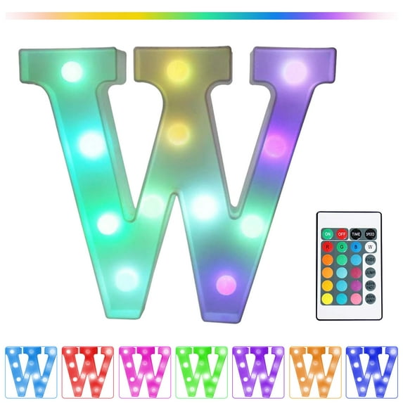 Herrnalise Colorful LED Letter Lights with Remote,Marquee Light Up Letters Sign for Night Light Wedding/Birthday Party,Night Lights Powered by Batteries or USB for Home Bar Decor - W