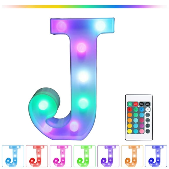 Herrnalise Colorful LED Letter Lights with Remote,Marquee Light Up Letters Sign for Night Light Wedding/Birthday Party,Night Lights Powered by Batteries or USB for Home Bar Decor - J