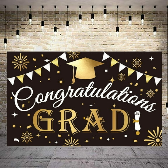 Herrnalise Congratulations Graduation Photo Banner,43.4"×70.9" Glitter Blue and Gold Large Graduation Backdrop and Congrats Grad Picture Banner for College Graduation Party Decorations Supplies