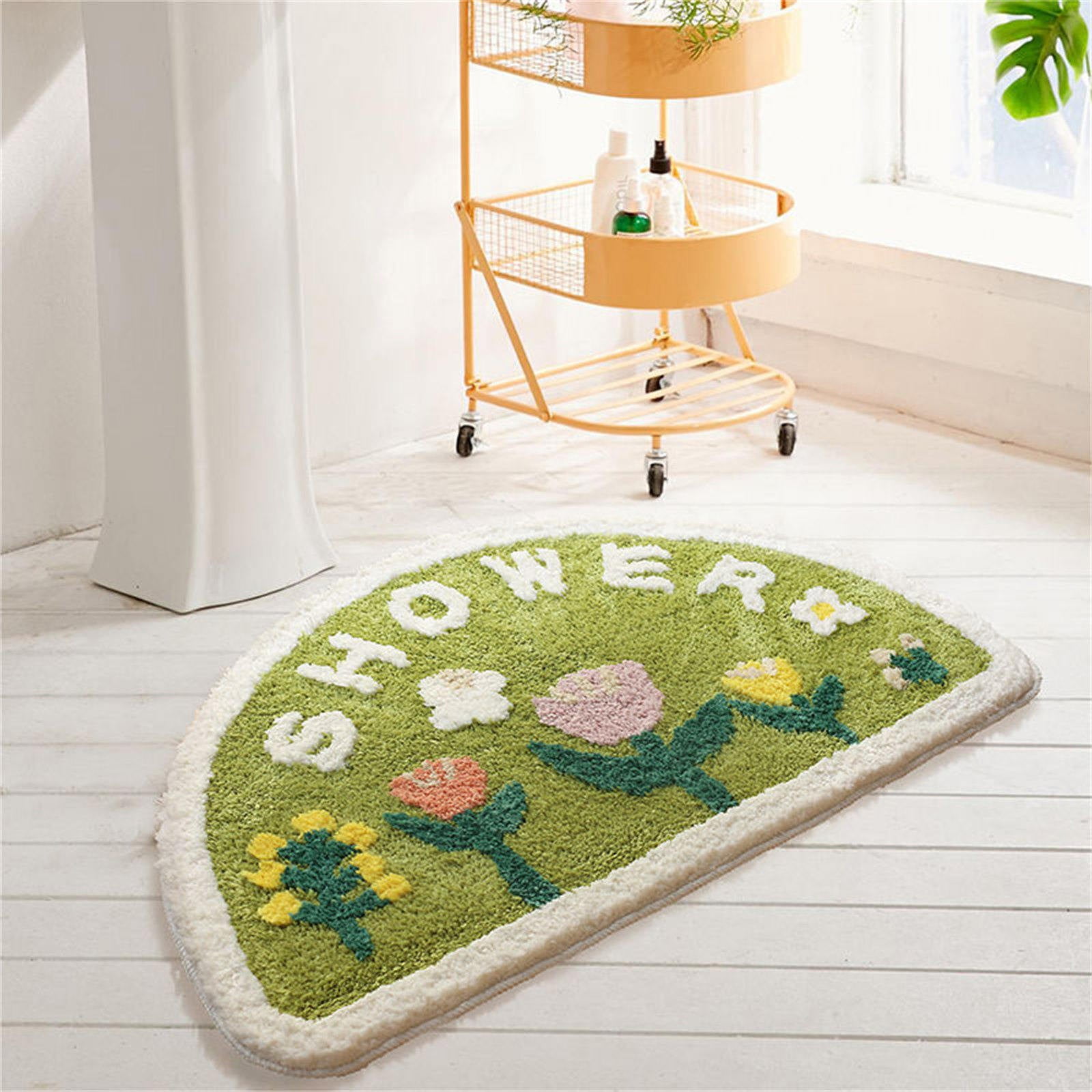 Herrnalise Cute Bathroom Rugs,Half Round Colorful Cartoon Floral Cat ...