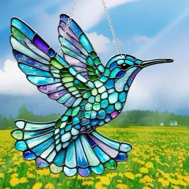 Herrnalise Cute Hummingbird Suncatcher Stained Glass, Spirit Birds, Owl Suncatcher, Hummingbird Ornament Colorful Suncatcher for Window Hanging