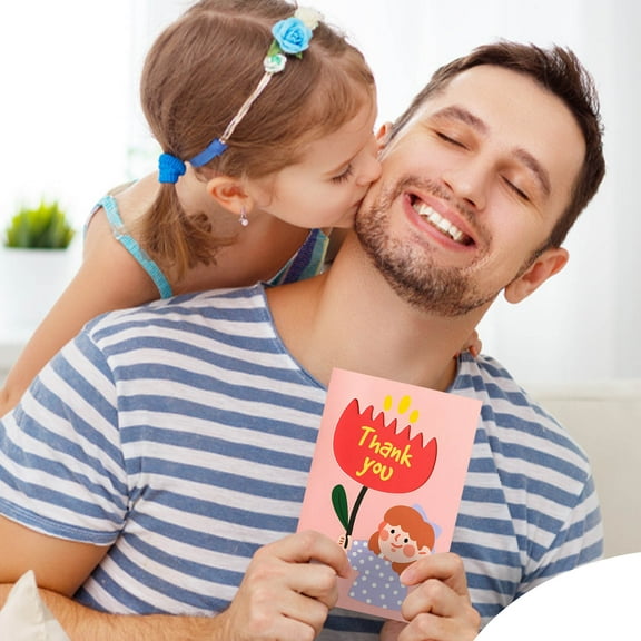 Herrnalise Cute Little Girl and Little Boy Hollow Flower "Thank you" Folding Mother's Day Thanksgiving Card Handwritten Blessing Card for Mom