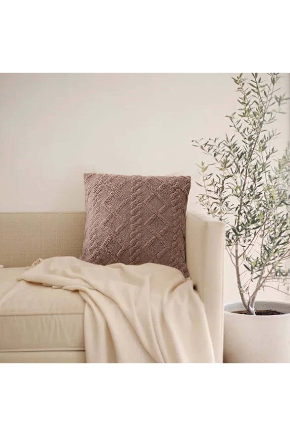 Decorative Cushion Cover Pillow Case Sofa Plush Pillowcase Living Bed Room Solid Color Hug Cushion Covers Geometric Motifs Cushion Cover 17.71x17.71in-Brown