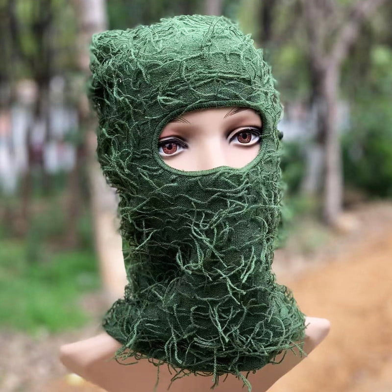 Holloyiver Distressed Balaclava Ski Mask for Men and Women - Knitted  Balaclava Distressed Windproof Shiesty Full Face Mask Cold Weather Green