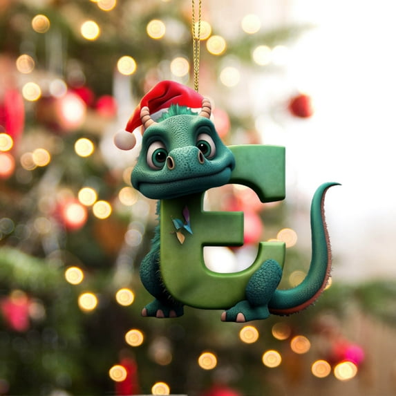 Herrnalise Dragon Baby Christmas 26 Letter Ornaments,26 Letter Cartoon Dinosaur Acrylic Pendant Festival Ornaments Indoor 2024 Hanging Decor Gift for Kid (E)