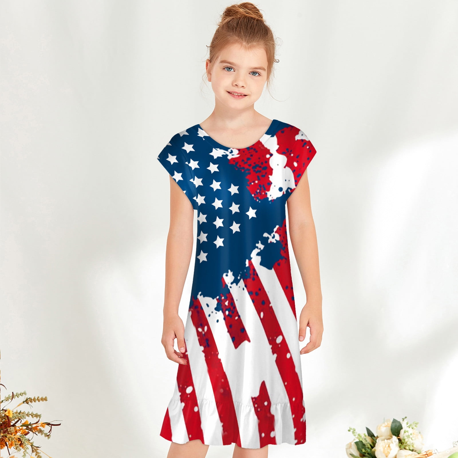 Herrnalise Dresses for Girls Summer Swing Short Sleeve 4th of July Dress Girls American Flag Striped Sundress Kids Patriotic Outfit Independence Day Casual Clothes for Kids 5 15 T Walmart