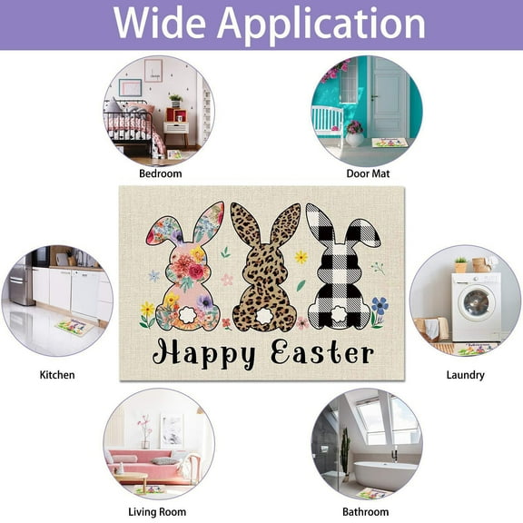 Herrnalise Easter Door Mat 24 X 16 InchHappy Easter Bunny Egg Truck Floral Welcome Doormat Indoor Entrance Floor Mat Non Slip Easter Spring Decor Mats