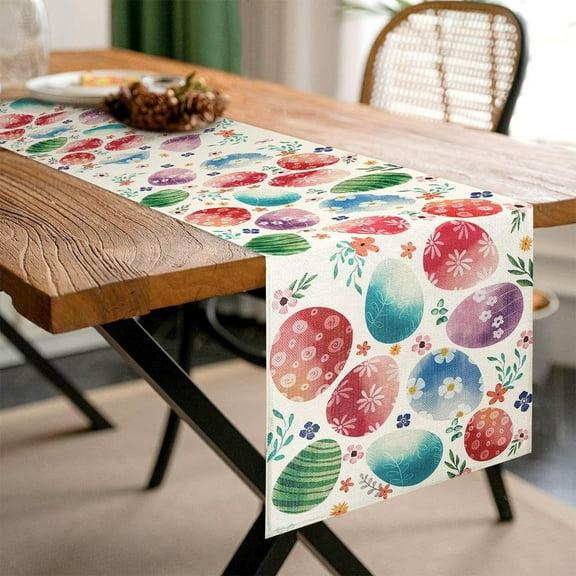 Herrnalise Easter Table Runner 72x13 Inches Egg Floral Table Decor, Purple Spring Burlap Farmhouse Indoor Outdoor Holiday Decoration for Home Party