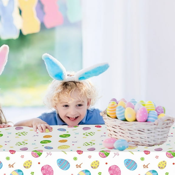 Herrnalise Easter Tablecloth, Reuseable Easter Egg Tablecloth 54x108 Inch Plastic Table Cloth Rectangle Table Cover for Easter Spring Holiday Party Decorations Supplies