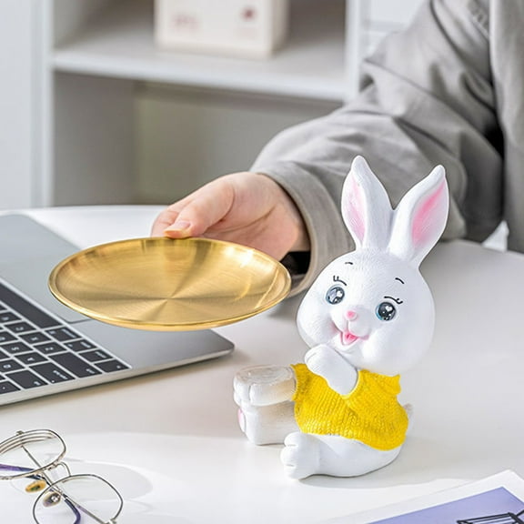 Herrnalise Easter Tabletop Rabbit Tray Ornament Bunny Trinket Tray Animal Jewelry Tray Ceramic Cake Plate Cupcake Tower Ring Tray for Jewelry Resin Jewelry Holder