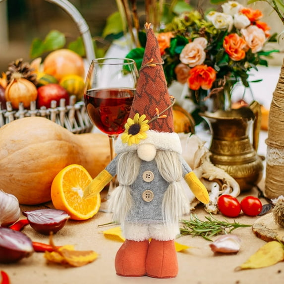 Herrnalise Fall Gnomes Decorations,Handmade Swedish Tomte Figurines Farmhouse Thanksgiving Harvest Acorn Straw Sunflower Gnomes Scandinavian Home Kitchen Decor for Tiered Tray Shelf Table Decor