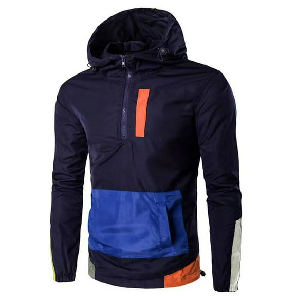 Herrnalise Fall Men's Hoodie Jacket Men's Color Matching Trend Loose Casual Jumper Baseball Uniform For Men Sleeveless Hooded Casual Outwear & Jackets Navy