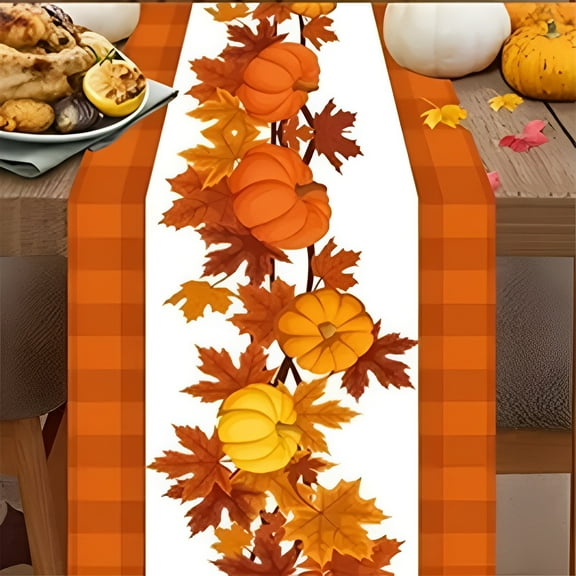 Herrnalise Fall Orange Buffalo Plaid Table Runner 72 Inches Long Pumpkin Truck Autumn Kitchen Dining Table Decoration for Holiday Wedding Indoor Outdoor Thanksgiving Harvest Party
