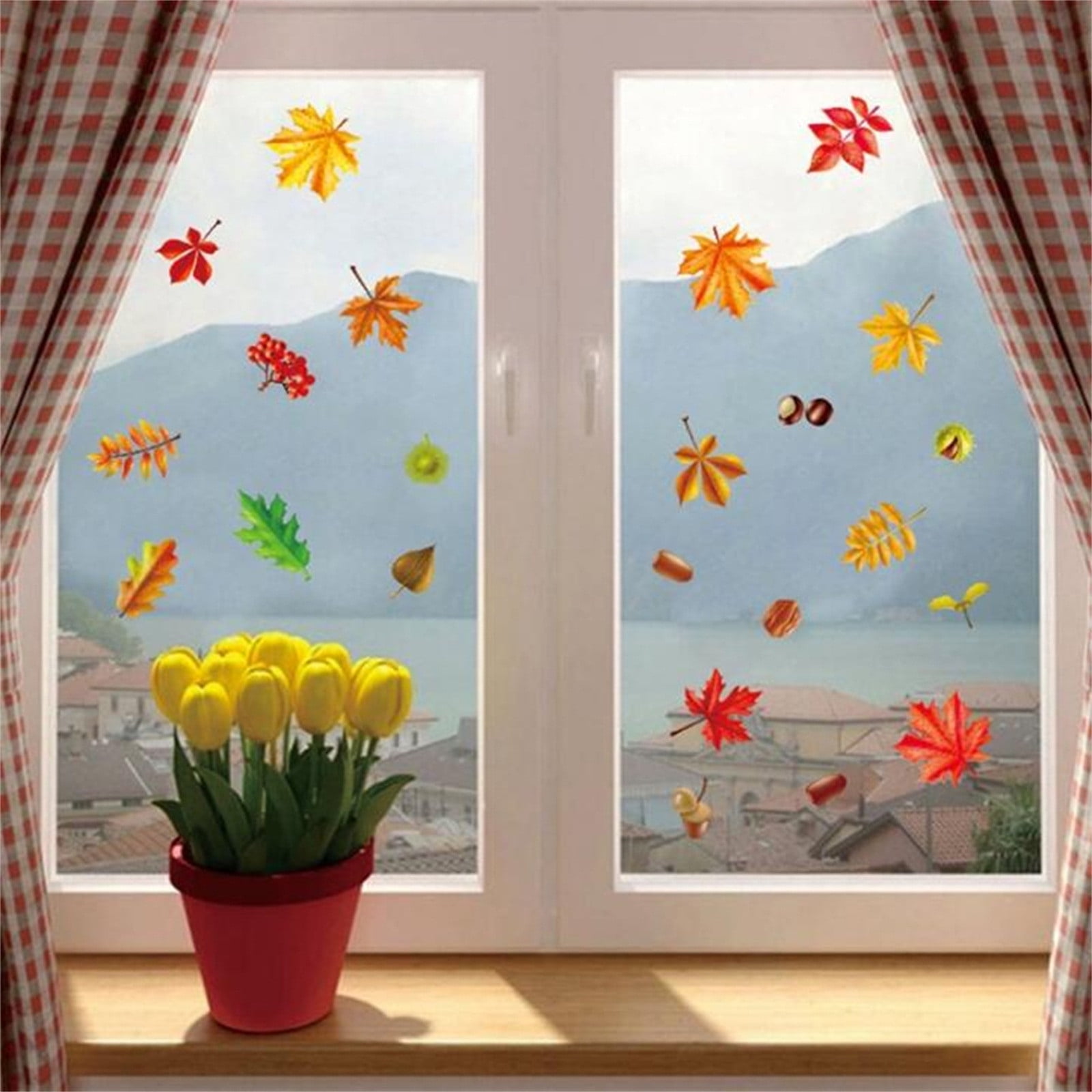 Herrnalise Fall Wall Decor Stickers Hello Fall Maple Leaves Wall Decals ...