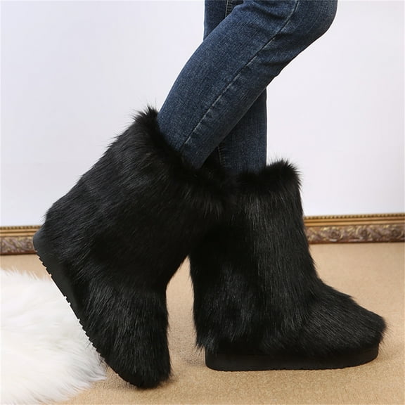 Herrnalise Fancy Plush Mid-tube Snow Boots Women Plus Size Plush Women's Boots clearance under 5