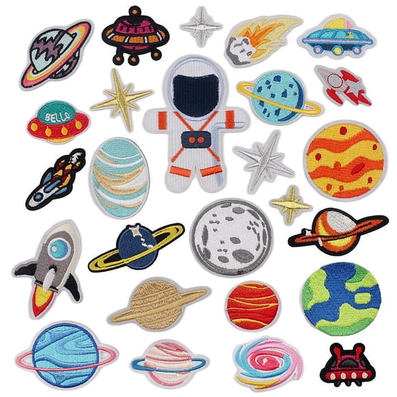 Timagebreze Iron on Patches 26Pcs Planet Astronaut DIY Sew Decoration Appliques Stickers for Clothing,Backpack,Repair the Hole Stick