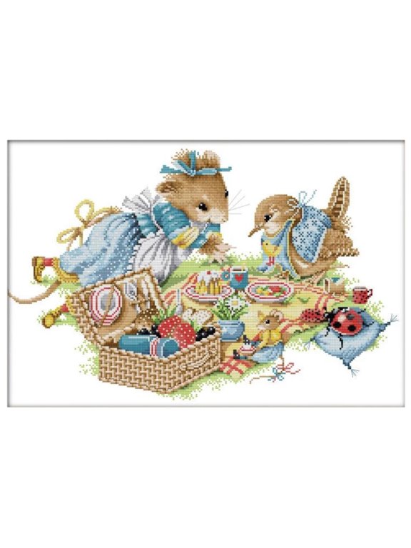Birthday Party Cross Kit Mouse Bird Dinner 14CT Needlework Embroidery DIY Pattern Kit Family Decoration Painting