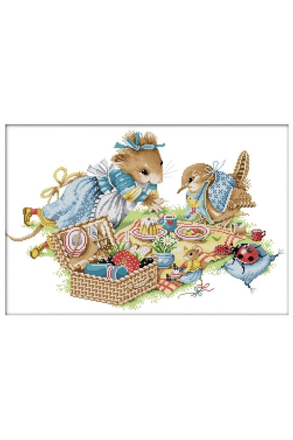 Birthday Party Cross Kit Mouse Bird Dinner 14CT Needlework Embroidery DIY Pattern Kit Family Decoration Painting