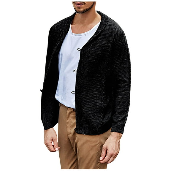 Herrnalise Fashion Men Casual Button Long Sleeve Casual Solid Coat Cardigan Blouse Black