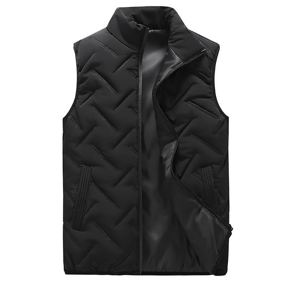 Herrnalise Fashion Men Solid Stand Collar Sleeveless Cardigan Jacket Outerwear Padded Coat Black