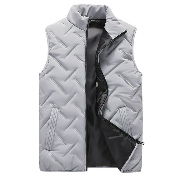 Herrnalise Fashion Men Solid Stand Collar Sleeveless Cardigan Jacket Outerwear Padded Coat Gray