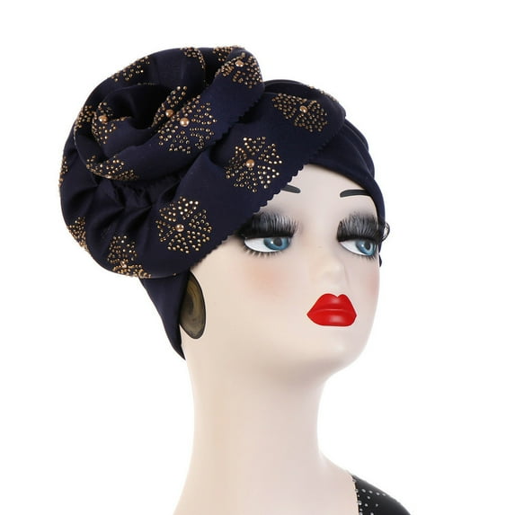 Herrnalise Fashion Women Floral Rhinestone Keep Warm Solid Hat Beanie Turban Wrap Cap