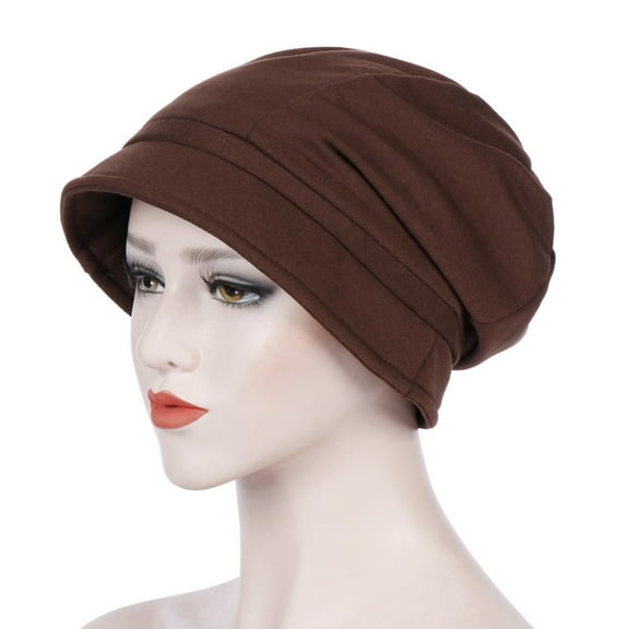 Herrnalise Fashion Women Ruched Solid Visor Hat Ruffle Chemo Beanie Turban Wrap Cap