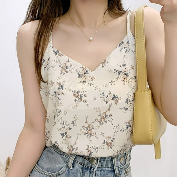 Herrnalise Fashion Women V-Neck Casual Sleeveless Printed Camis Vest Loose Tanks Tops