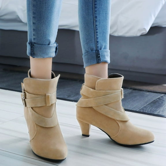 Herrnalise Fashion Women's Thick High Heel Scrub Ankle Boots Belt Buckle Student Shoes,clearance under 10