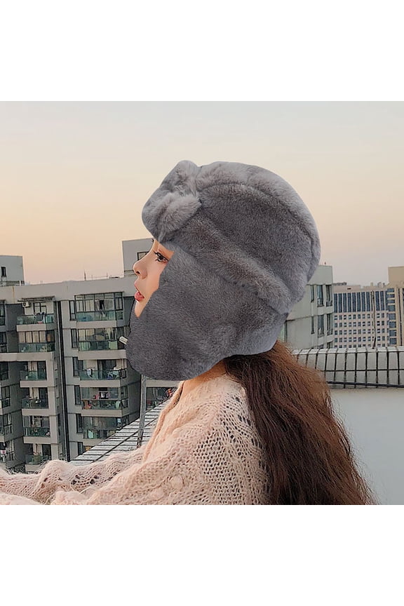 Female Pure Color Plush Thunderhead Cap Ear Protection Thick Cold Snow Cap